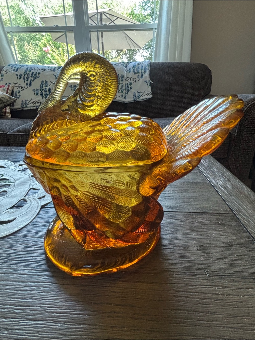 Amber Glass Turkey Candy Dish
